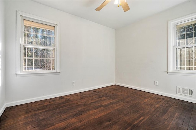 unfurnished room featuring ceiling fan and hardwood / wood-style flooring