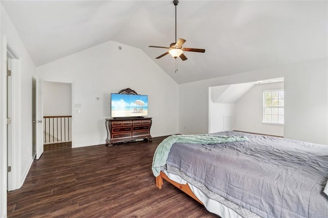 4515 Ambassador Way, Cumming, GA 30040 - bedroom featuring lofted ceiling, wood finished floors, and ceiling fan