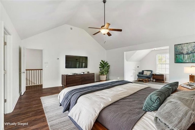 4515 Ambassador Way, Cumming, GA 30040 - bedroom featuring vaulted ceiling, dark wood finished floors, and ceiling fan