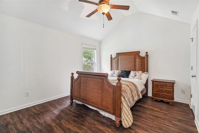 4515 Ambassador Way, Cumming, GA 30040 - bedroom featuring dark wood-style flooring, ceiling fan, high vaulted ceiling, and baseboards