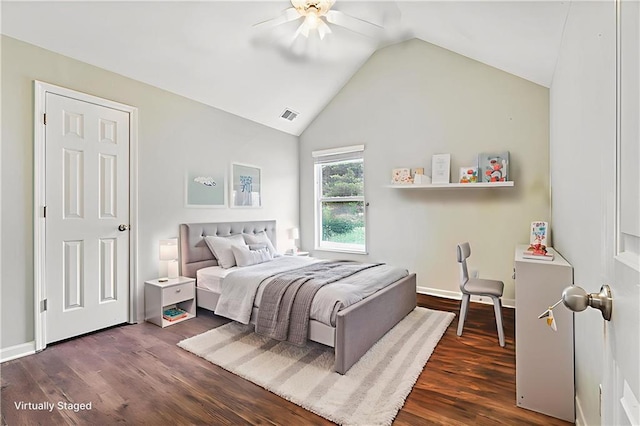4515 Ambassador Way, Cumming, GA 30040 - bedroom with vaulted ceiling, dark wood finished floors, and a ceiling fan
