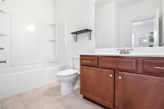 full bathroom with toilet, shower / washtub combination, and vanity