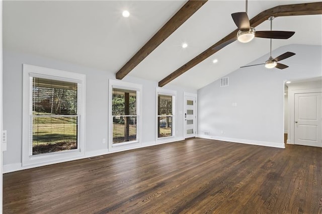 4178 Castle Pines Ct, Tucker, GA 30084 - unfurnished living room with a ceiling fan, dark wood-type flooring, recessed lighting, and baseboards