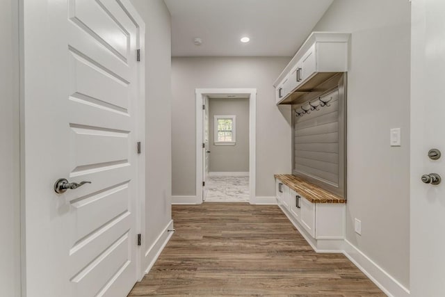 961 Goat Rd NW, Resaca, GA 30735 - mudroom with baseboards, dark wood finished floors, and recessed lighting