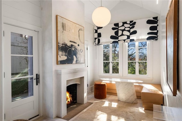 living area with lofted ceiling