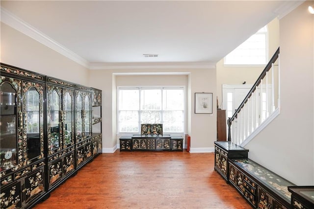 4000 Longlake Dr, Duluth, GA 30097 - foyer featuring stairs, wood finished floors, crown molding, and baseboards