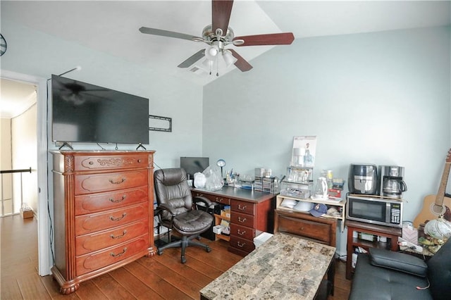 4000 Longlake Dr, Duluth, GA 30097 - office featuring wood finished floors, vaulted ceiling, and ceiling fan