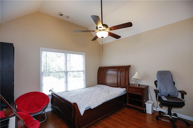 4000 Longlake Dr, Duluth, GA 30097 - bedroom with vaulted ceiling, wood-type flooring, and a ceiling fan