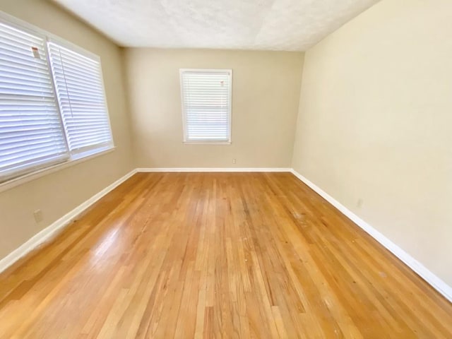 spare room with light wood-type flooring, a wealth of natural light, and baseboards