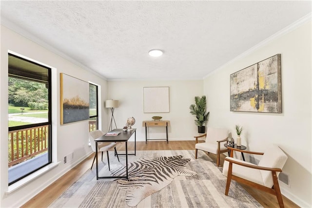 5759 Albans Way, Lithonia, GA 30058 - office area with plenty of natural light, crown molding, wood finished floors, a textured ceiling, and baseboards