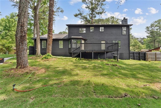 5759 Albans Way, Lithonia, GA 30058 - back of house featuring a chimney, a deck, and stairway