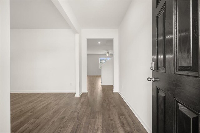 hallway with dark hardwood / wood-style floors