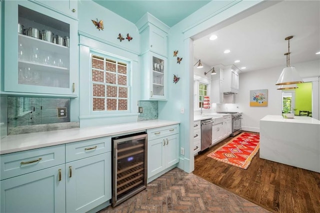 626 Elmwood Dr NE, Atlanta, GA 30306 - indoor bar featuring wine cooler, appliances with stainless steel finishes, tasteful backsplash, healthy amount of natural light, and recessed lighting