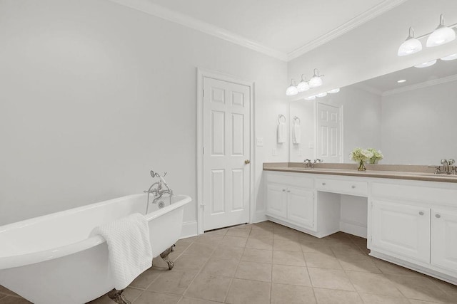 2010 Riverside Rd, Roswell, GA 30076 - bathroom featuring a freestanding bath, ornamental molding, tile patterned floors, and double vanity