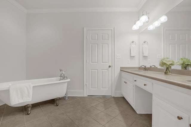 2010 Riverside Rd, Roswell, GA 30076 - bathroom with tile patterned flooring, double vanity, crown molding, a freestanding tub, and baseboards
