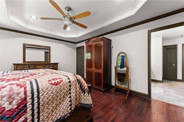 5995 Wellington Ave, Gainesville, GA 30506 - bedroom with a raised ceiling, crown molding, wood finished floors, baseboards, and recessed lighting