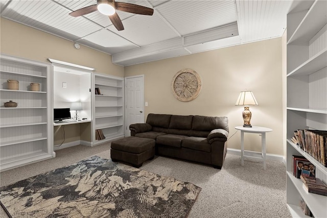 5995 Wellington Ave, Gainesville, GA 30506 - living room with carpet, ceiling fan, an office area, and baseboards