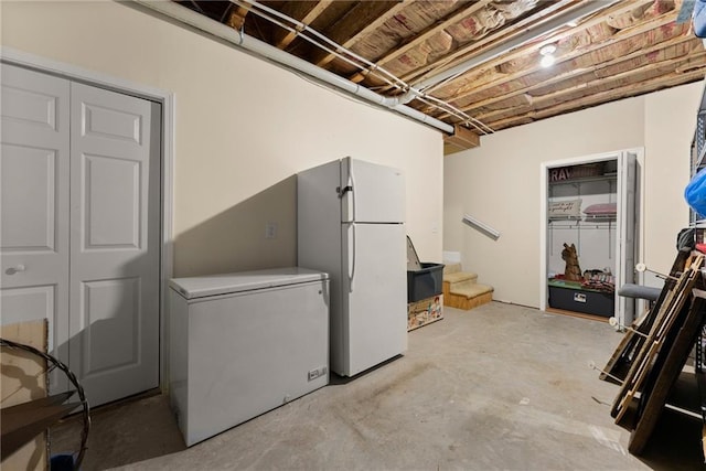 5995 Wellington Ave, Gainesville, GA 30506 - basement with fridge, freestanding refrigerator, and stairs