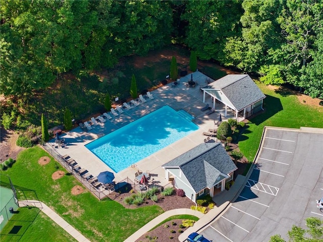 5995 Wellington Ave, Gainesville, GA 30506 - view from above of property with a pool area