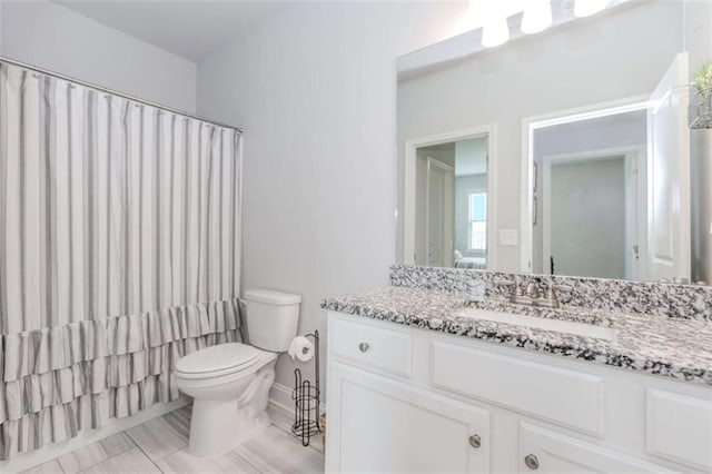 72 Whistling Dr, Jefferson, GA 30549 - bathroom with toilet, vanity, a shower with shower curtain, and tile patterned flooring