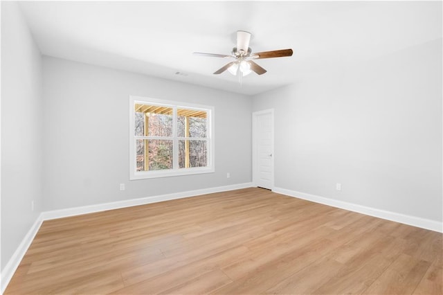 empty room featuring ceiling fan and light wood-type flooring