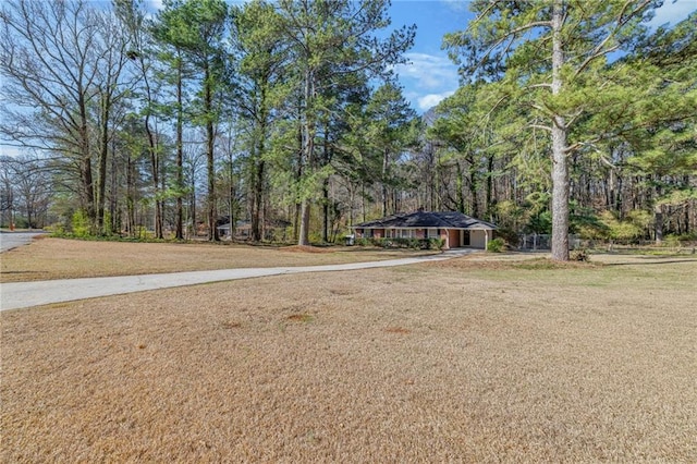 view of yard with a view of trees