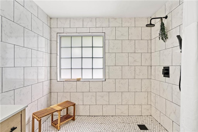 115 Donna Dr, Dawsonville, GA 30534 - bathroom featuring tiled shower and vanity