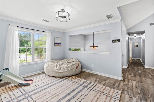 115 Donna Dr, Dawsonville, GA 30534 - living area with a chandelier, ornamental molding, and wood finished floors