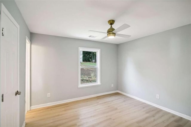 unfurnished bedroom featuring light hardwood / wood-style flooring and ceiling fan