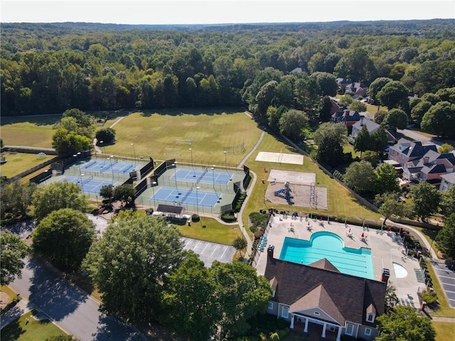 drone / aerial view with a forest view