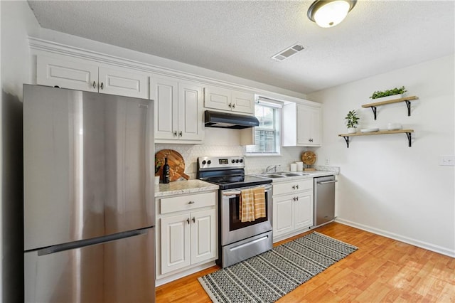 kitchen featuring white cabinetry, stainless steel appliances, light hardwood / wood-style floors, and sink