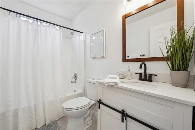 full bathroom featuring vanity, toilet, and shower / bath combo with shower curtain