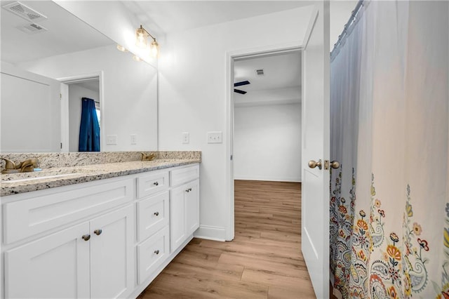 bathroom with hardwood / wood-style floors and vanity