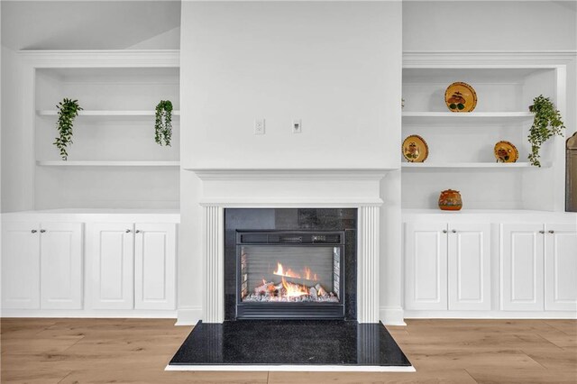 room details with built in shelves and hardwood / wood-style floors