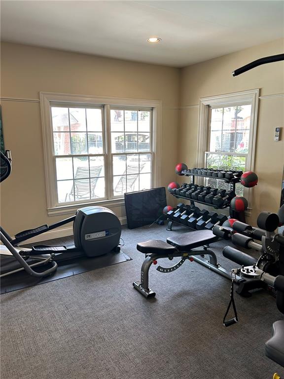 workout area with carpet flooring