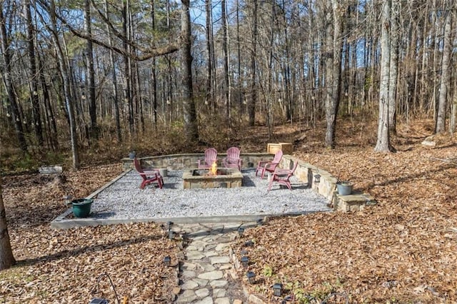 view of yard with an outdoor fire pit