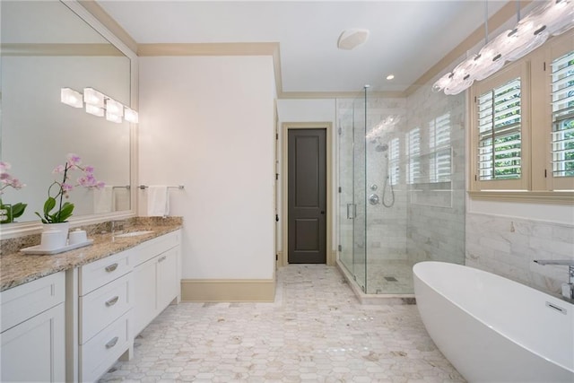 175 Centennial Trce, Roswell, GA 30076 - full bathroom with a stall shower, vanity, and a freestanding bath
