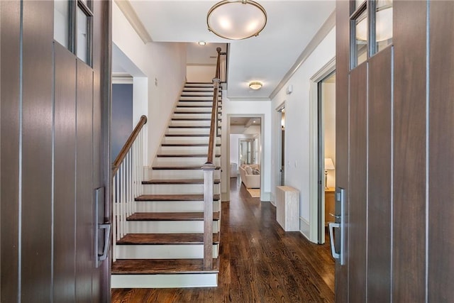 175 Centennial Trce, Roswell, GA 30076 - entrance foyer with dark wood-type flooring, stairs, and ornamental molding