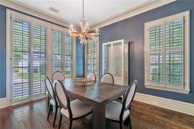 175 Centennial Trce, Roswell, GA 30076 - dining room with a chandelier, dark wood finished floors, crown molding, and plenty of natural light