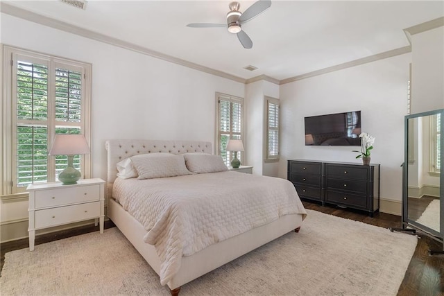 175 Centennial Trce, Roswell, GA 30076 - bedroom with multiple windows, wood finished floors, crown molding, and ceiling fan