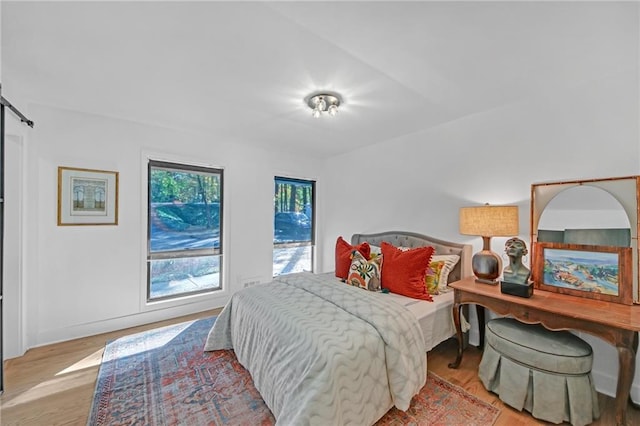 bedroom with light hardwood / wood-style floors