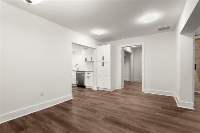 unfurnished living room with sink and dark hardwood / wood-style floors