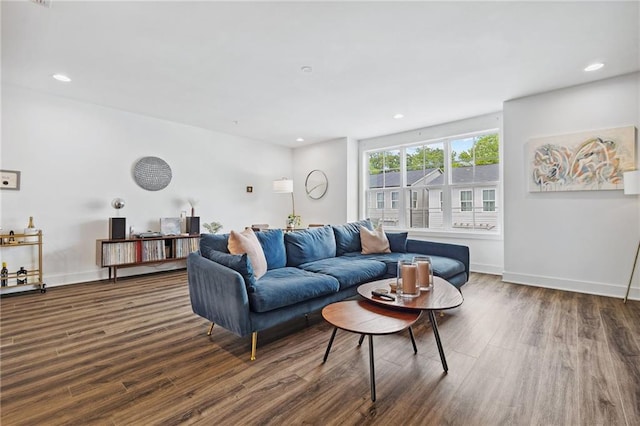 24 Becker Pl NW, Atlanta, GA 30307 - living area featuring dark wood-style flooring, recessed lighting, and baseboards