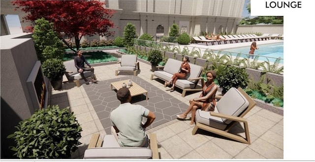 view of patio featuring a fenced in pool