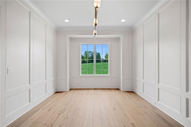 615 Claxton Ln, Milton, GA 30004 - unfurnished room featuring a decorative wall, light wood finished floors, recessed lighting, and ornamental molding