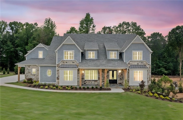 615 Claxton Ln, Milton, GA 30004 - view of front of property featuring a lawn, stone siding, and roof with shingles