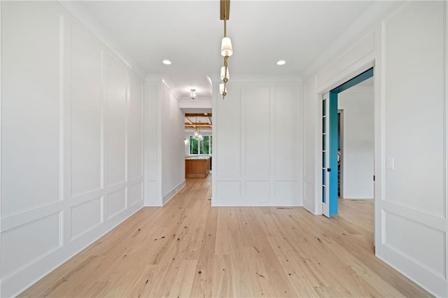615 Claxton Ln, Milton, GA 30004 - unfurnished room with a decorative wall, light wood-style flooring, ornamental molding, and recessed lighting