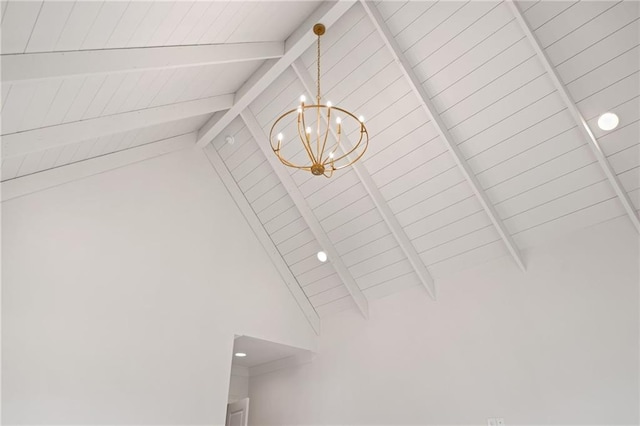615 Claxton Ln, Milton, GA 30004 - detailed view of wooden ceiling with exposed beams and a chandelier