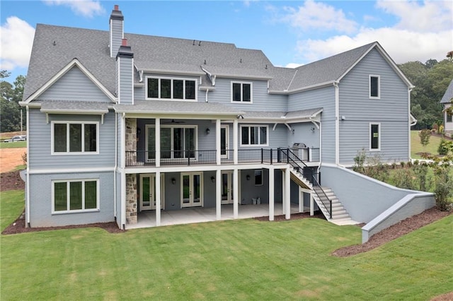 615 Claxton Ln, Milton, GA 30004 - rear view of house featuring a patio area, a yard, ceiling fan, and stairs
