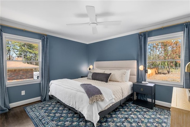 1055 Delmont Ter, Roswell, GA 30075 - bedroom with baseboards, wood finished floors, crown molding, and a ceiling fan
